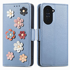 Funda de Cuero Cartera con Soporte Flores Carcasa S02D para Huawei Nova 10 Azul