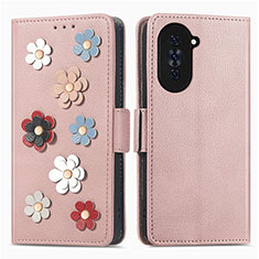 Funda de Cuero Cartera con Soporte Flores Carcasa S02D para Huawei Nova 10 Pro Oro Rosa