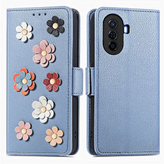 Funda de Cuero Cartera con Soporte Flores Carcasa S02D para Huawei Nova Y70 Plus Azul