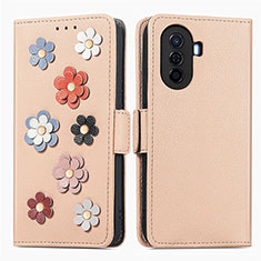 Funda de Cuero Cartera con Soporte Flores Carcasa S02D para Huawei Nova Y71 Caqui