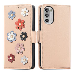 Funda de Cuero Cartera con Soporte Flores Carcasa S02D para Motorola Moto Edge (2022) 5G Caqui