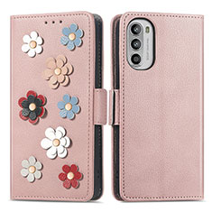 Funda de Cuero Cartera con Soporte Flores Carcasa S02D para Motorola Moto Edge (2022) 5G Oro Rosa