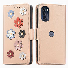 Funda de Cuero Cartera con Soporte Flores Carcasa S02D para Motorola Moto G 5G (2022) Caqui