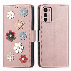 Funda de Cuero Cartera con Soporte Flores Carcasa S02D para Motorola Moto G42 Oro Rosa