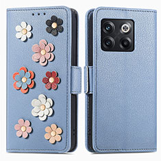 Funda de Cuero Cartera con Soporte Flores Carcasa S02D para OnePlus 10T 5G Azul