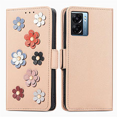 Funda de Cuero Cartera con Soporte Flores Carcasa S02D para Oppo A57 5G Caqui