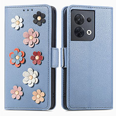 Funda de Cuero Cartera con Soporte Flores Carcasa S02D para Oppo Reno9 Pro 5G Azul