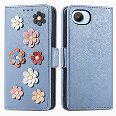 Funda de Cuero Cartera con Soporte Flores Carcasa S02D para Realme C30 Azul