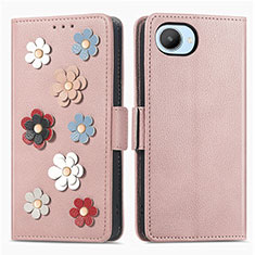 Funda de Cuero Cartera con Soporte Flores Carcasa S02D para Realme C30 Oro Rosa