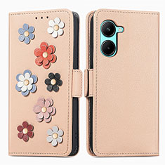 Funda de Cuero Cartera con Soporte Flores Carcasa S02D para Realme C33 (2023) Caqui