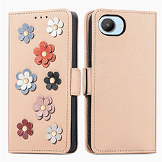 Funda de Cuero Cartera con Soporte Flores Carcasa S02D para Realme Narzo 50i Prime Caqui