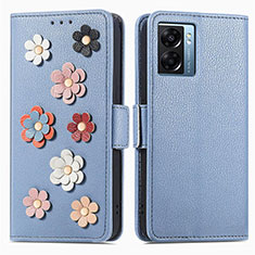 Funda de Cuero Cartera con Soporte Flores Carcasa S02D para Realme V23i 5G Azul