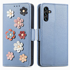 Funda de Cuero Cartera con Soporte Flores Carcasa S02D para Samsung Galaxy A04s Azul