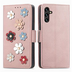 Funda de Cuero Cartera con Soporte Flores Carcasa S02D para Samsung Galaxy A13 5G Oro Rosa