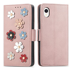 Funda de Cuero Cartera con Soporte Flores Carcasa S02D para Samsung Galaxy A22 5G SC-56B Oro Rosa