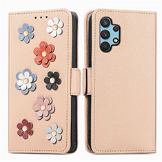 Funda de Cuero Cartera con Soporte Flores Carcasa S02D para Samsung Galaxy A32 5G Caqui