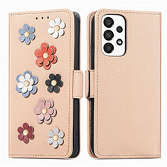 Funda de Cuero Cartera con Soporte Flores Carcasa S02D para Samsung Galaxy A33 5G Caqui