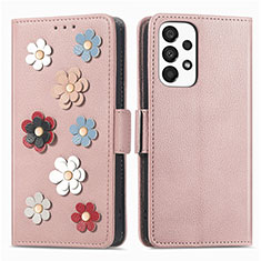 Funda de Cuero Cartera con Soporte Flores Carcasa S02D para Samsung Galaxy A33 5G Oro Rosa