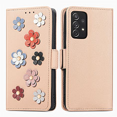 Funda de Cuero Cartera con Soporte Flores Carcasa S02D para Samsung Galaxy A72 4G Caqui