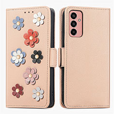 Funda de Cuero Cartera con Soporte Flores Carcasa S02D para Samsung Galaxy M13 4G Caqui