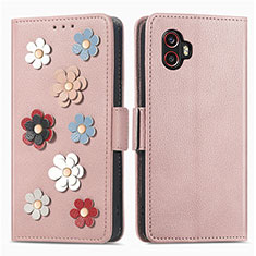 Funda de Cuero Cartera con Soporte Flores Carcasa S02D para Samsung Galaxy XCover 6 Pro 5G Oro Rosa