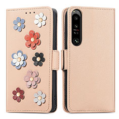 Funda de Cuero Cartera con Soporte Flores Carcasa S02D para Sony Xperia 1 IV Caqui