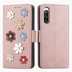 Funda de Cuero Cartera con Soporte Flores Carcasa S02D para Sony Xperia 10 IV SO-52C Oro Rosa