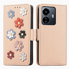 Funda de Cuero Cartera con Soporte Flores Carcasa S02D para Vivo Y77 5G Caqui