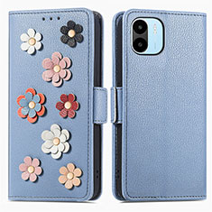 Funda de Cuero Cartera con Soporte Flores Carcasa S02D para Xiaomi Poco C51 Azul