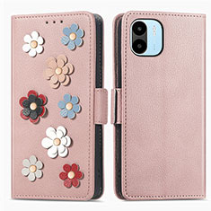 Funda de Cuero Cartera con Soporte Flores Carcasa S02D para Xiaomi Poco C51 Oro Rosa