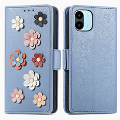 Funda de Cuero Cartera con Soporte Flores Carcasa S02D para Xiaomi Redmi A2 Azul