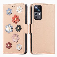 Funda de Cuero Cartera con Soporte Flores Carcasa S02D para Xiaomi Redmi K50 Ultra 5G Caqui