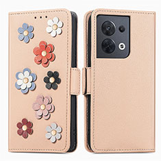 Funda de Cuero Cartera con Soporte Flores Carcasa S02D para Xiaomi Redmi Note 13 5G Caqui