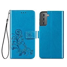 Funda de Cuero Cartera con Soporte Flores Carcasa S03D para Samsung Galaxy S21 Plus 5G Azul