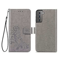 Funda de Cuero Cartera con Soporte Flores Carcasa S03D para Samsung Galaxy S21 Plus 5G Gris