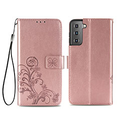 Funda de Cuero Cartera con Soporte Flores Carcasa S03D para Samsung Galaxy S21 Plus 5G Rosa