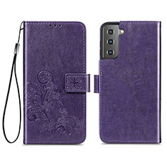 Funda de Cuero Cartera con Soporte Flores Carcasa S03D para Samsung Galaxy S22 Plus 5G Morado