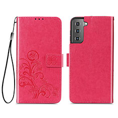 Funda de Cuero Cartera con Soporte Flores Carcasa S03D para Samsung Galaxy S23 Plus 5G Rojo