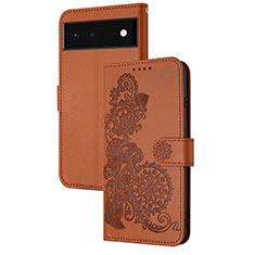 Funda de Cuero Cartera con Soporte Flores Carcasa Y01X para Google Pixel 6 5G Marron