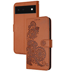 Funda de Cuero Cartera con Soporte Flores Carcasa Y01X para Google Pixel 6 Pro 5G Marron