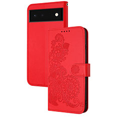 Funda de Cuero Cartera con Soporte Flores Carcasa Y01X para Google Pixel 6 Pro 5G Rojo