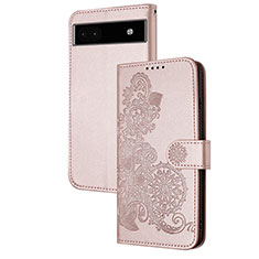 Funda de Cuero Cartera con Soporte Flores Carcasa Y01X para Google Pixel 6a 5G Oro Rosa