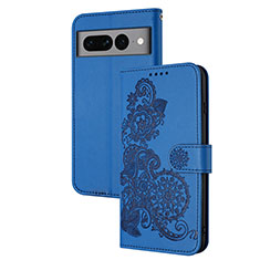 Funda de Cuero Cartera con Soporte Flores Carcasa Y01X para Google Pixel 7 Pro 5G Azul