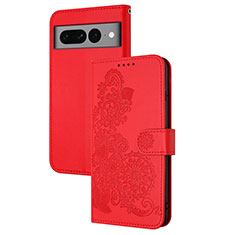 Funda de Cuero Cartera con Soporte Flores Carcasa Y01X para Google Pixel 7 Pro 5G Rojo