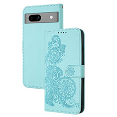 Funda de Cuero Cartera con Soporte Flores Carcasa Y01X para Google Pixel 7a 5G Azul Claro