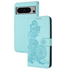 Funda de Cuero Cartera con Soporte Flores Carcasa Y01X para Google Pixel 8 Pro 5G Azul Claro