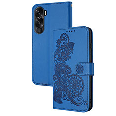 Funda de Cuero Cartera con Soporte Flores Carcasa Y01X para Huawei Honor 90 Lite 5G Azul