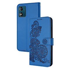 Funda de Cuero Cartera con Soporte Flores Carcasa Y01X para Motorola Moto E13 Azul