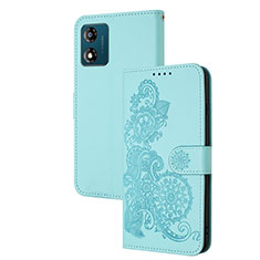 Funda de Cuero Cartera con Soporte Flores Carcasa Y01X para Motorola Moto E13 Azul Claro