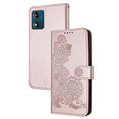 Funda de Cuero Cartera con Soporte Flores Carcasa Y01X para Motorola Moto E13 Oro Rosa